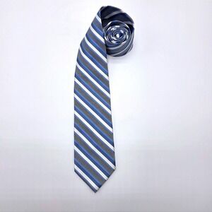 Pierre Cardin Men Striped Necktie Blue White Gray Polyester Business Formal